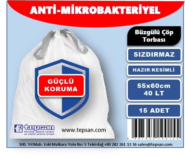 Tepsan Anti Micro Bakteriyel Katkılı Büzgülü Çöp Torbası